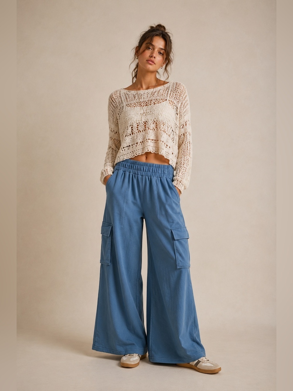 Forever 21 Sky Blue Wide Leg Cargo Pants L